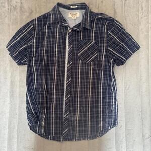 Penguin by Munsingwear Men's Shirt Size‎ L Navy Blue White Plaid Short Sleeve